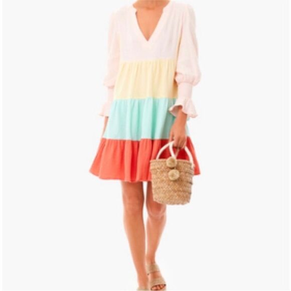 Pomander Place sorbet lightweight 100% cotton pastel ruffle dress medium…